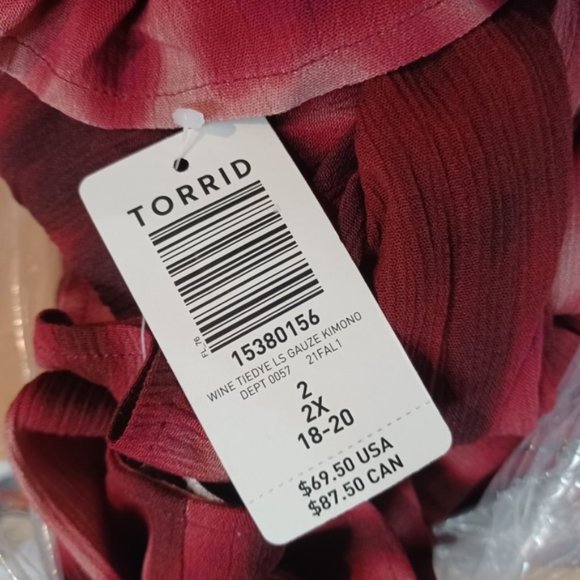 Torrid Wine Red Tie Dye Long Sleeve Lightweight Kimono Cover Top Plus Size - Picture 8 of 8